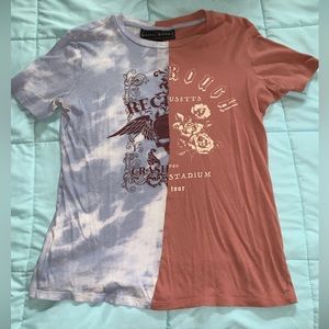 Polly & Esther half & half womens t-shirt put together.